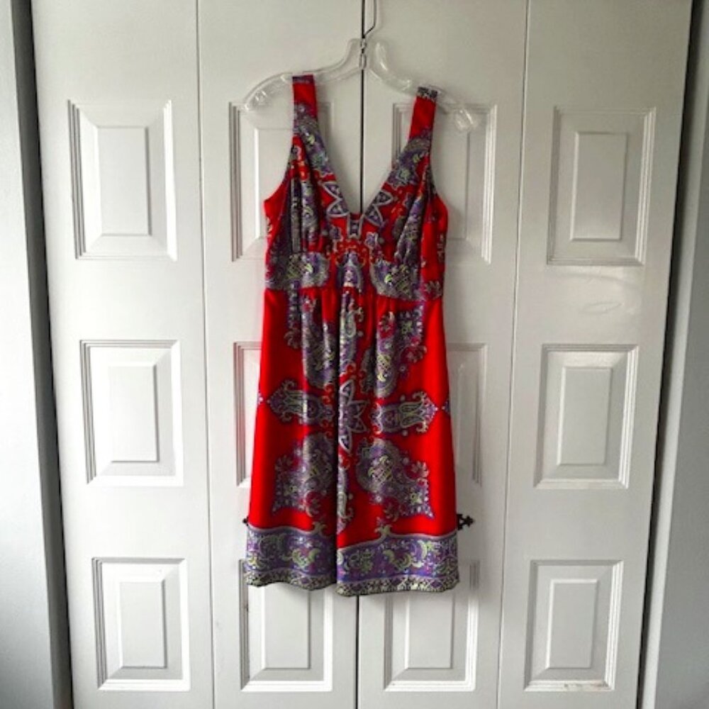 Tibi 100% Silk V Neck Sleeveless Paisley Multi Color Dress